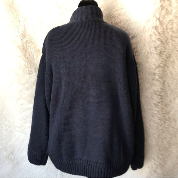 TRICOTS St Raphael thick zip knitted cardigan with fleece lining. Navy blue - Picture 2 of 8